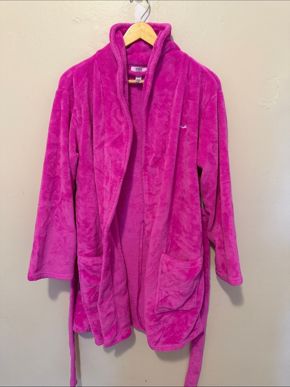 PINK Victoria's Secret Plush Fuchsia Shawl-Collar Teddy Jacket